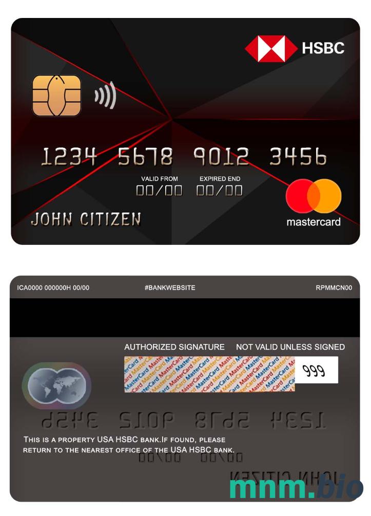 USA HSBC bank przykład karty mastercard w formacie PSD